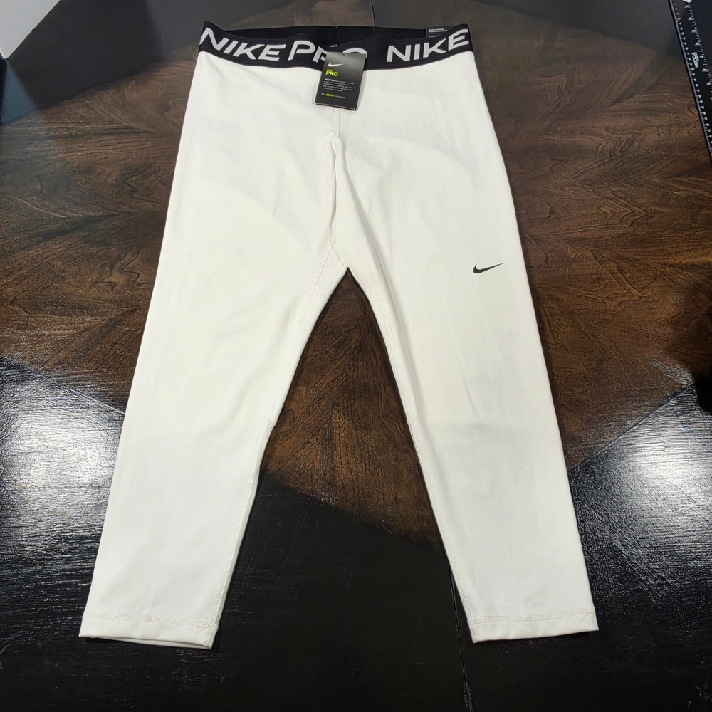 NWT Nike Women's Pro 365 Cropped Compression Leggings White CZ9803-100 Size L